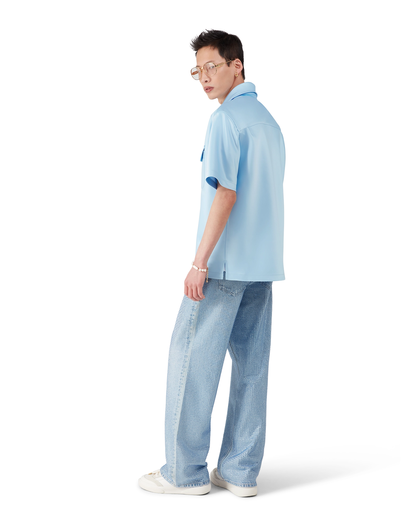 Satin Quarter Short Sleeve Zip Shirt