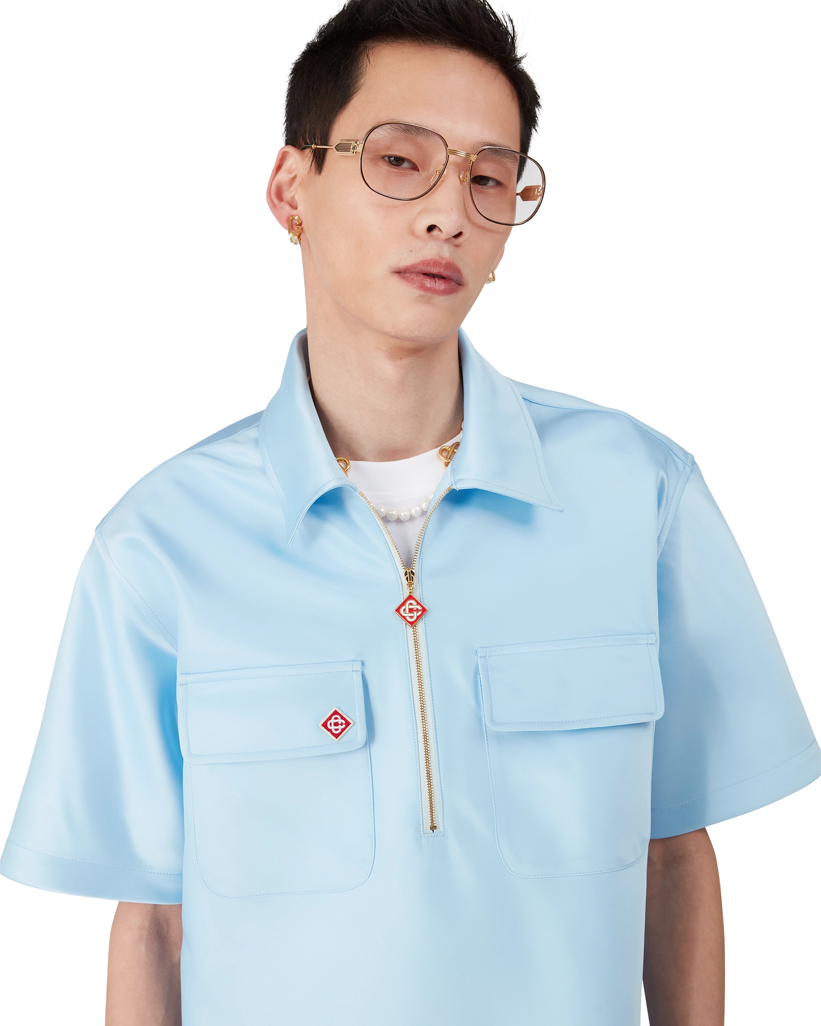 Satin Quarter Short Sleeve Zip Shirt