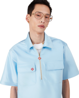 Satin Quarter Zip Short Sleeve Shirt