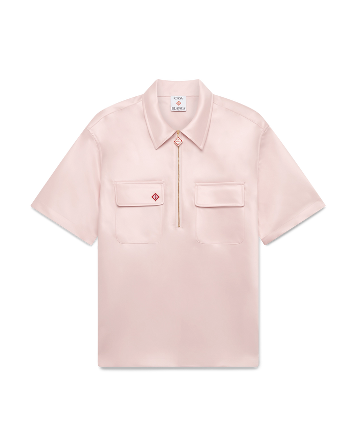 Satin Quarter Zip Short Sleeve Shirt