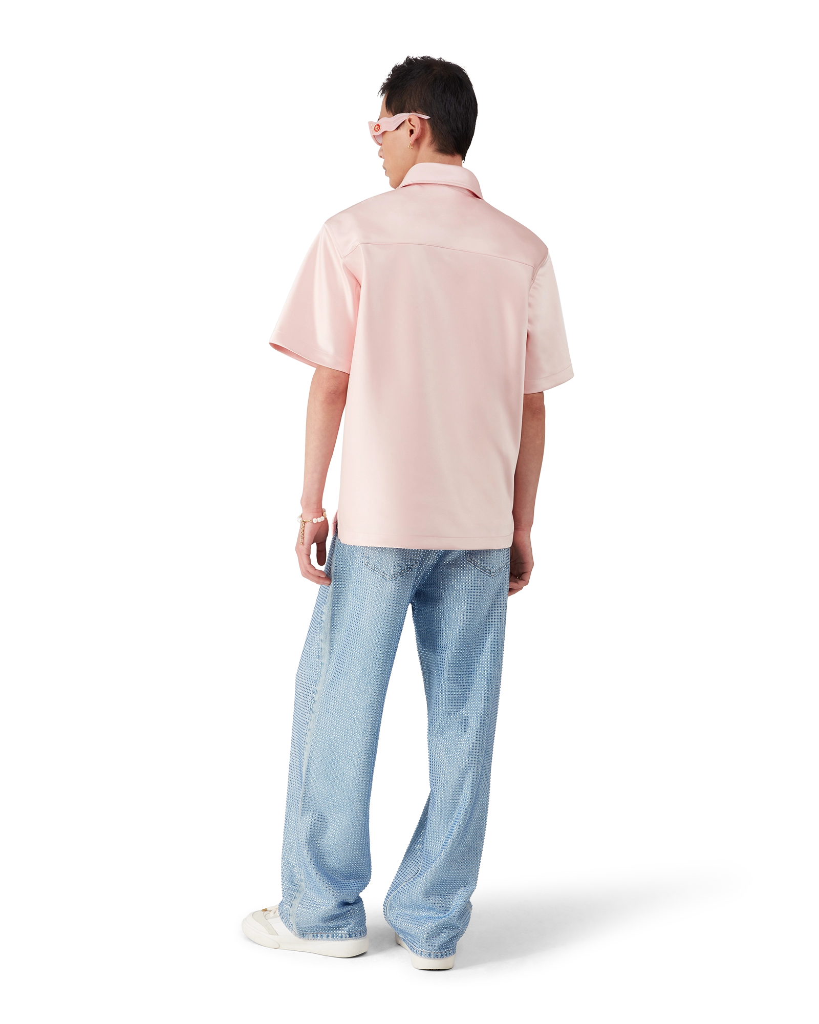 Satin Quarter Short Sleeve Zip Shirt