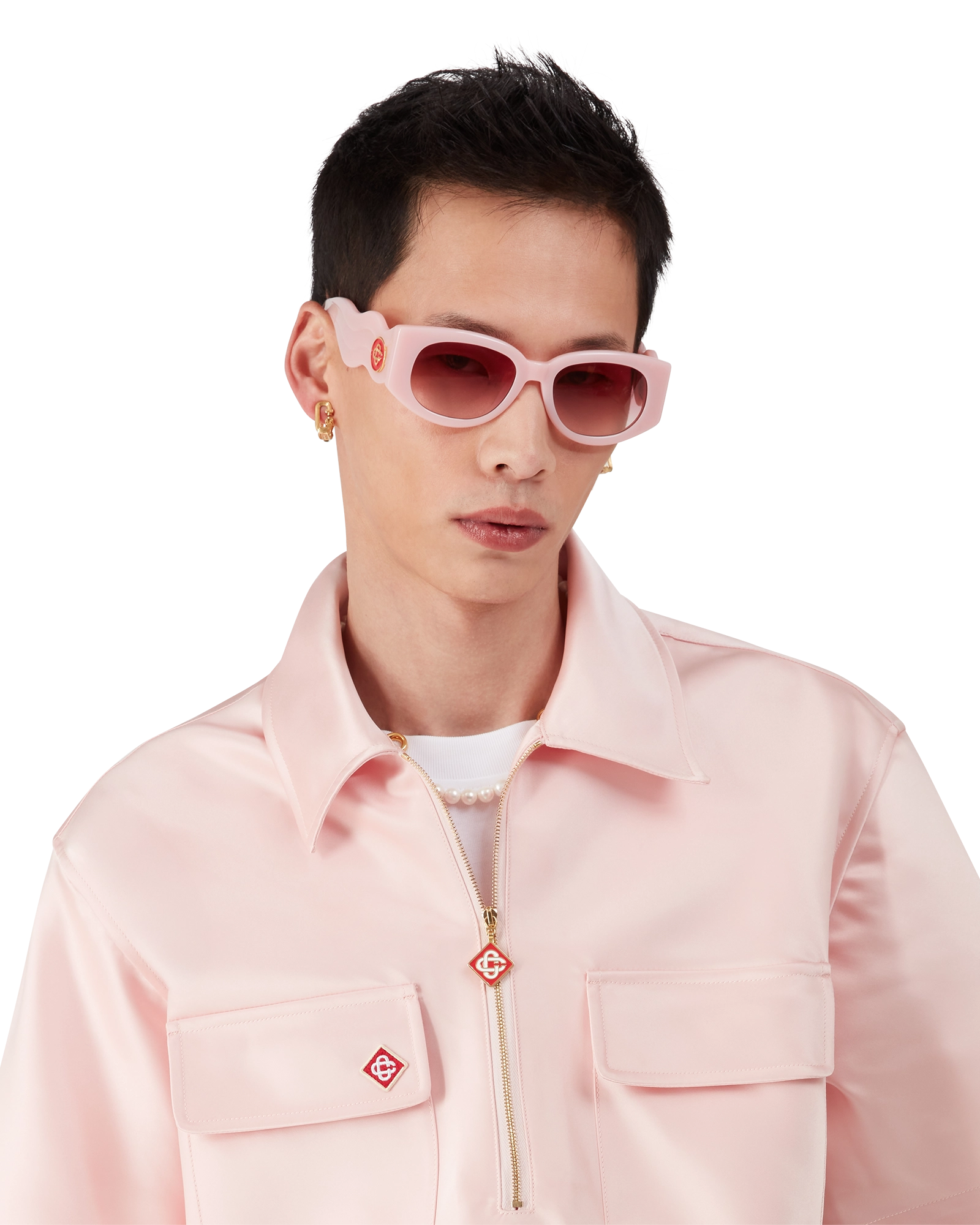 Satin Quarter Short Sleeve Zip Shirt