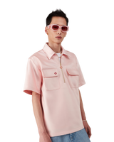 Satin Quarter Zip Short Sleeve Shirt