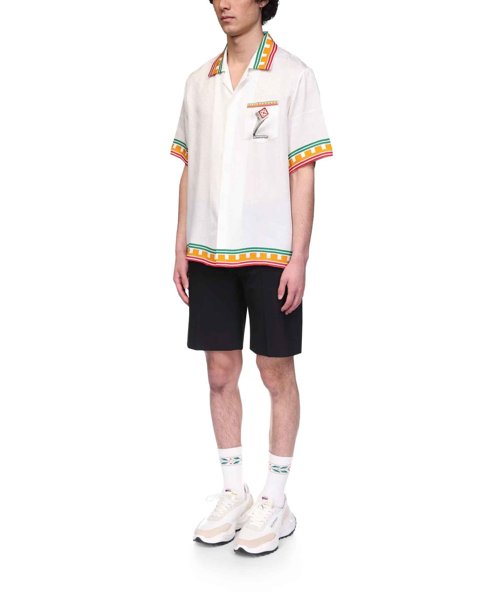 Leaning Column Short Sleeve Silk Shirt