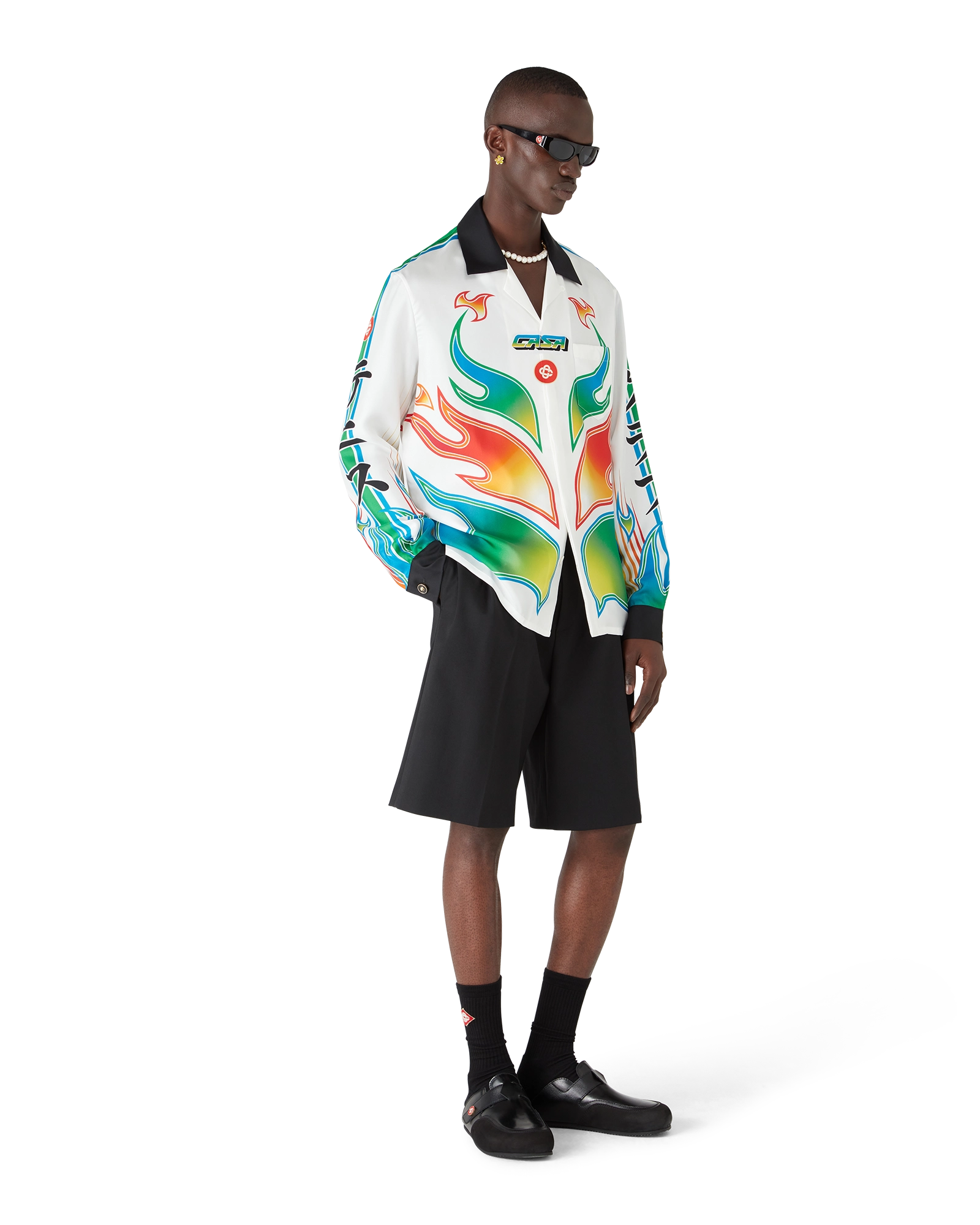 Flame Laurel  Long Sleeve Silk Twill Shirt