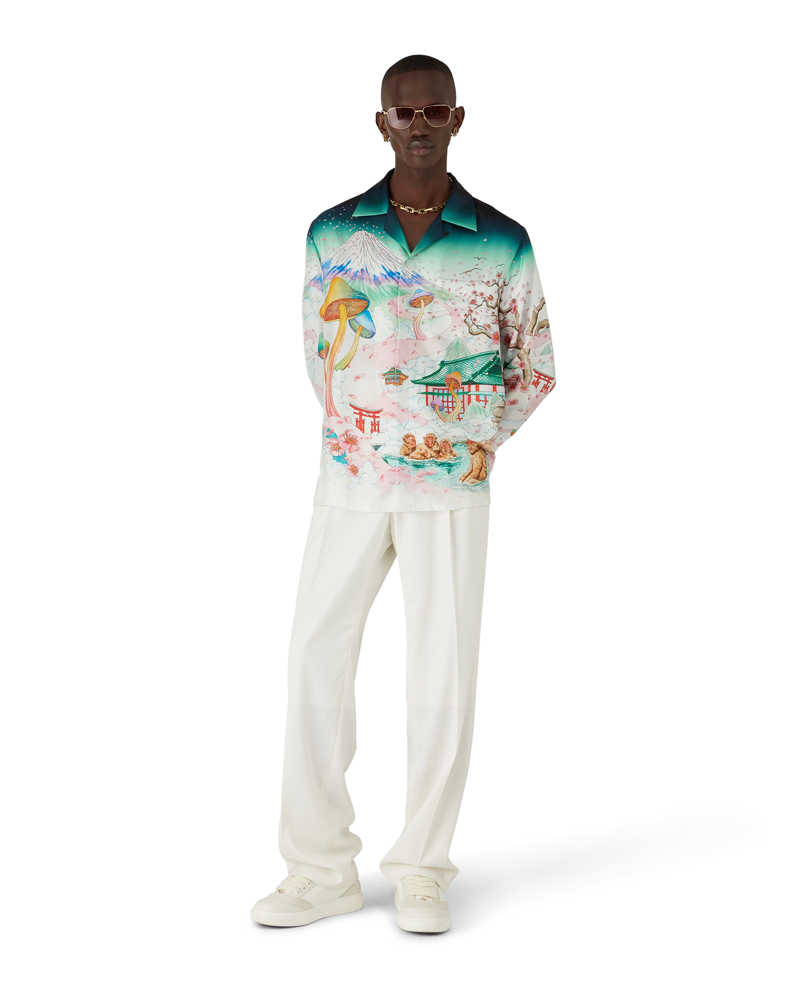 Flowers Long Sleeve Silk Twill Shirt