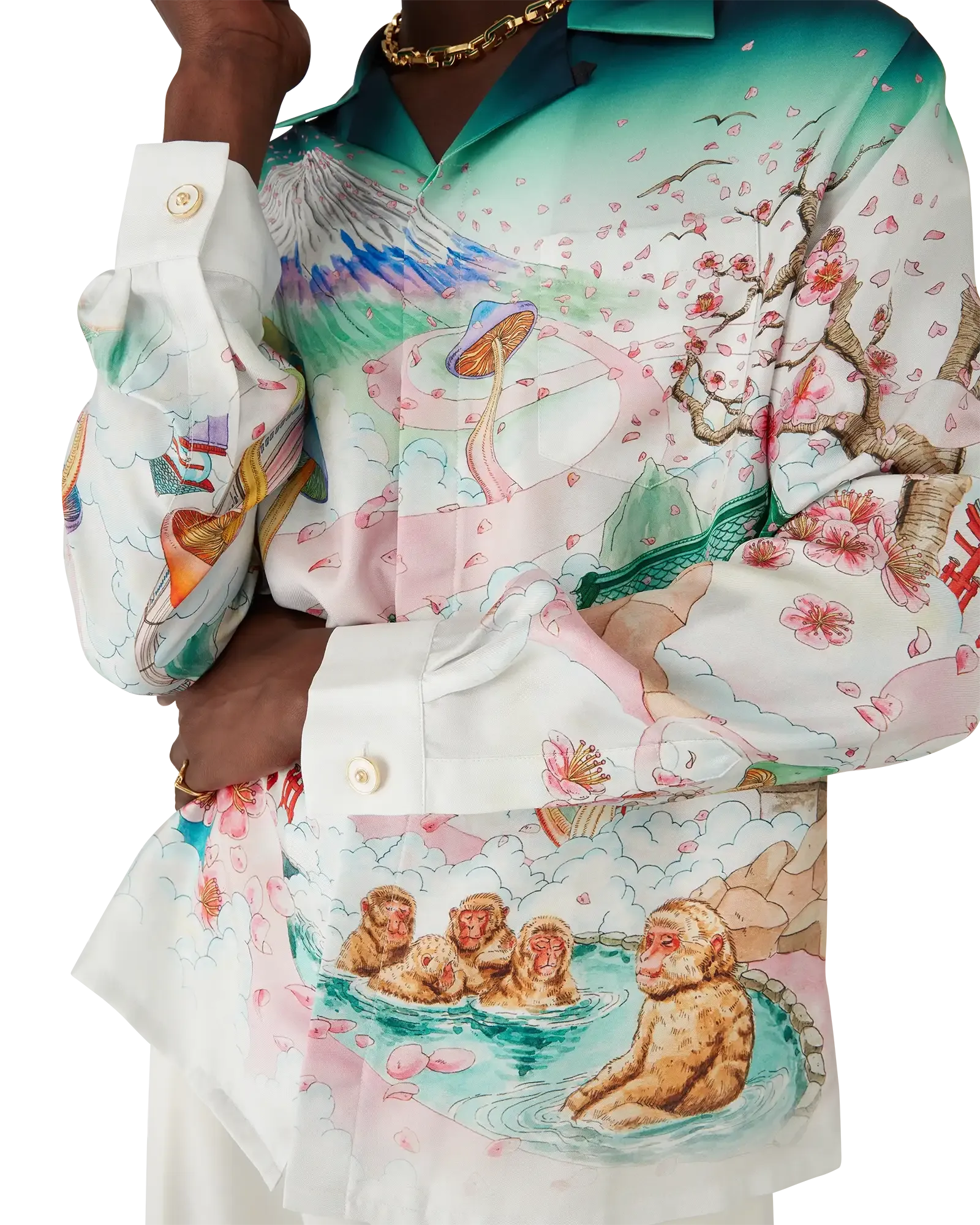 Flowers Long Sleeve Silk Twill Shirt