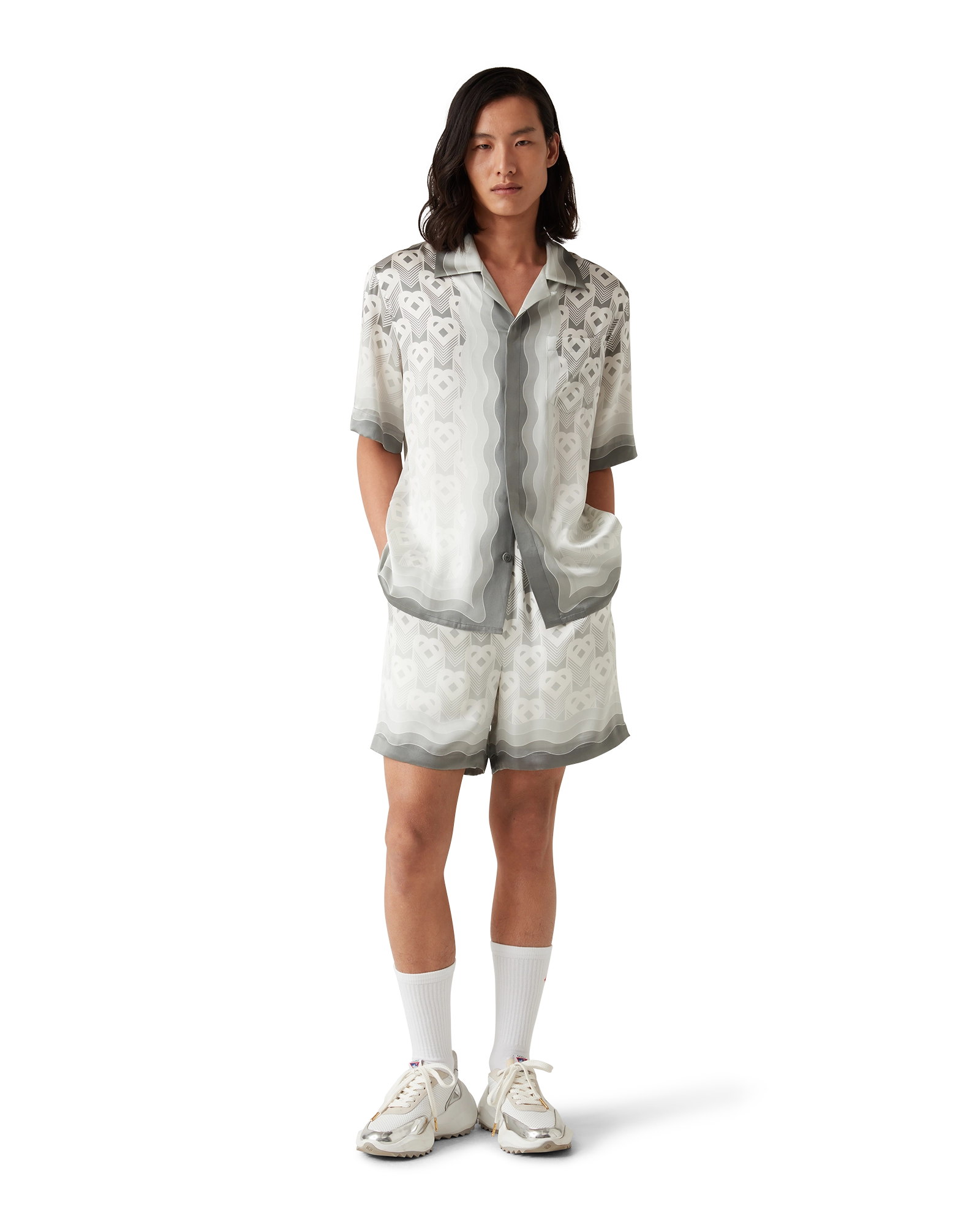 Gradient Heart Monogram Short Sleeve Silk Shirt