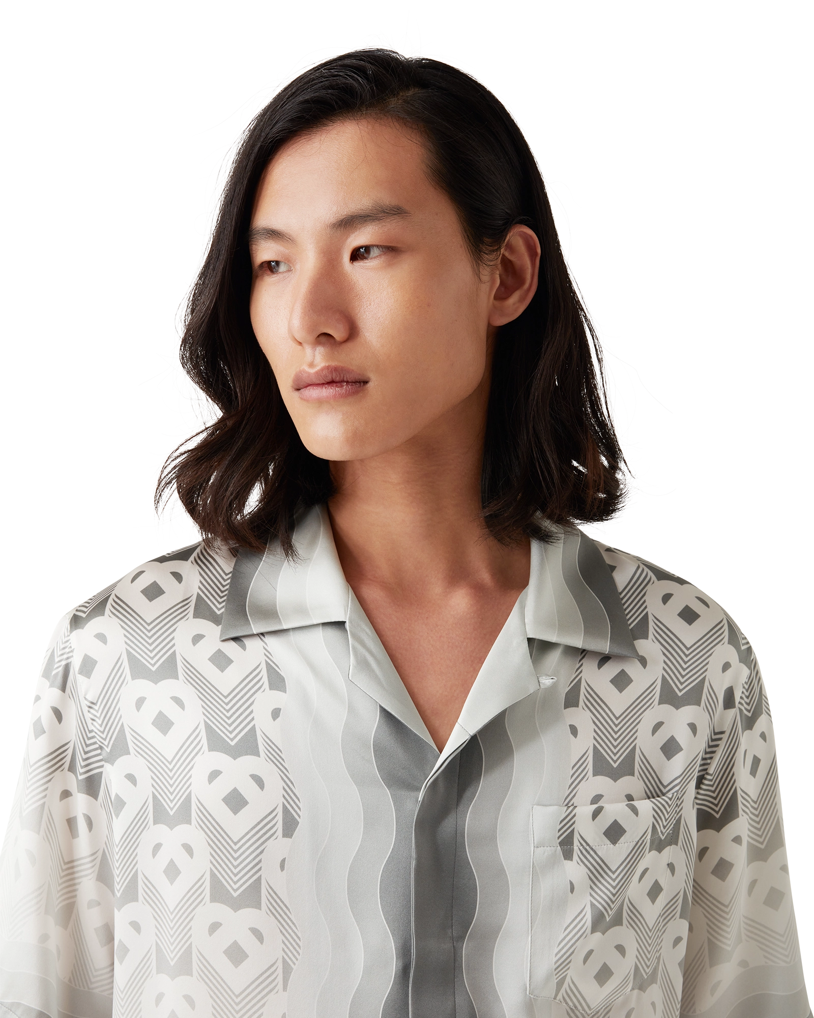 Gradient Heart Monogram Short Sleeve Silk Shirt