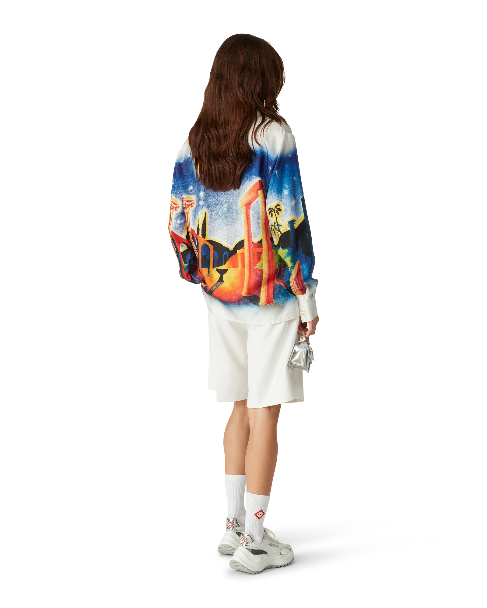 Midnight Acropolis Long Sleeve Silk Shirt