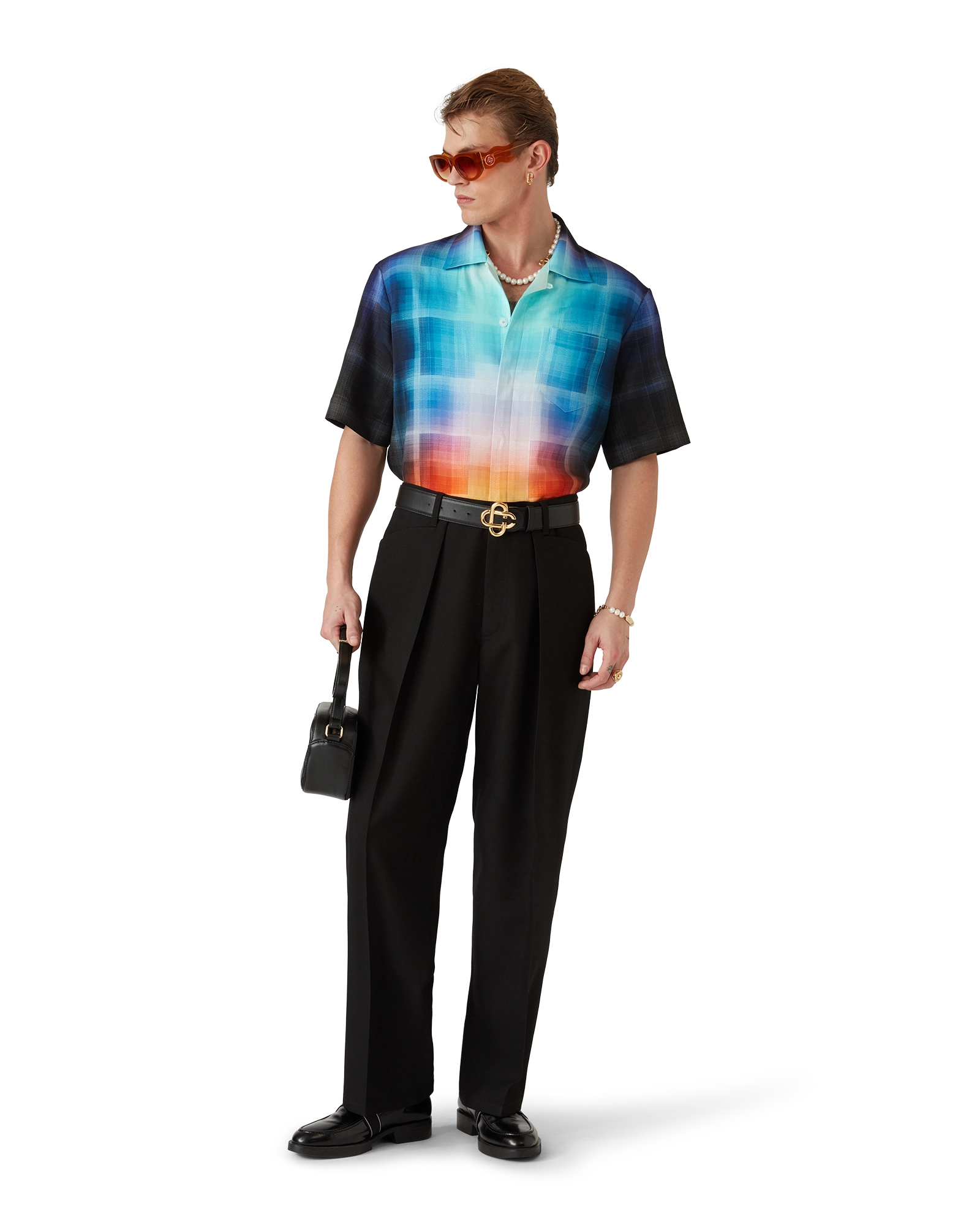 Gradient Check Viscose Blend Short Sleeve Shirt