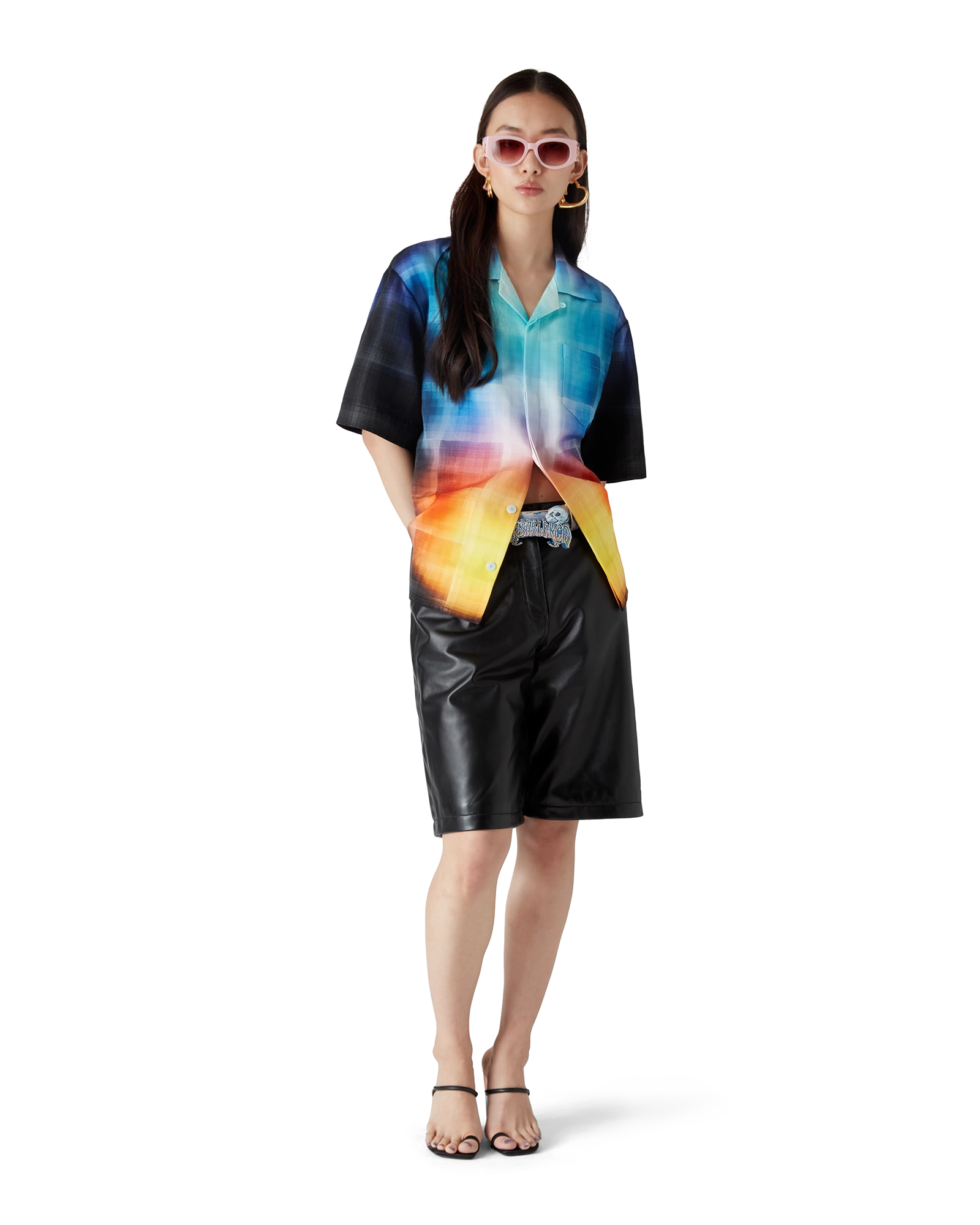 Gradient Check Viscose Blend Short Sleeve Shirt