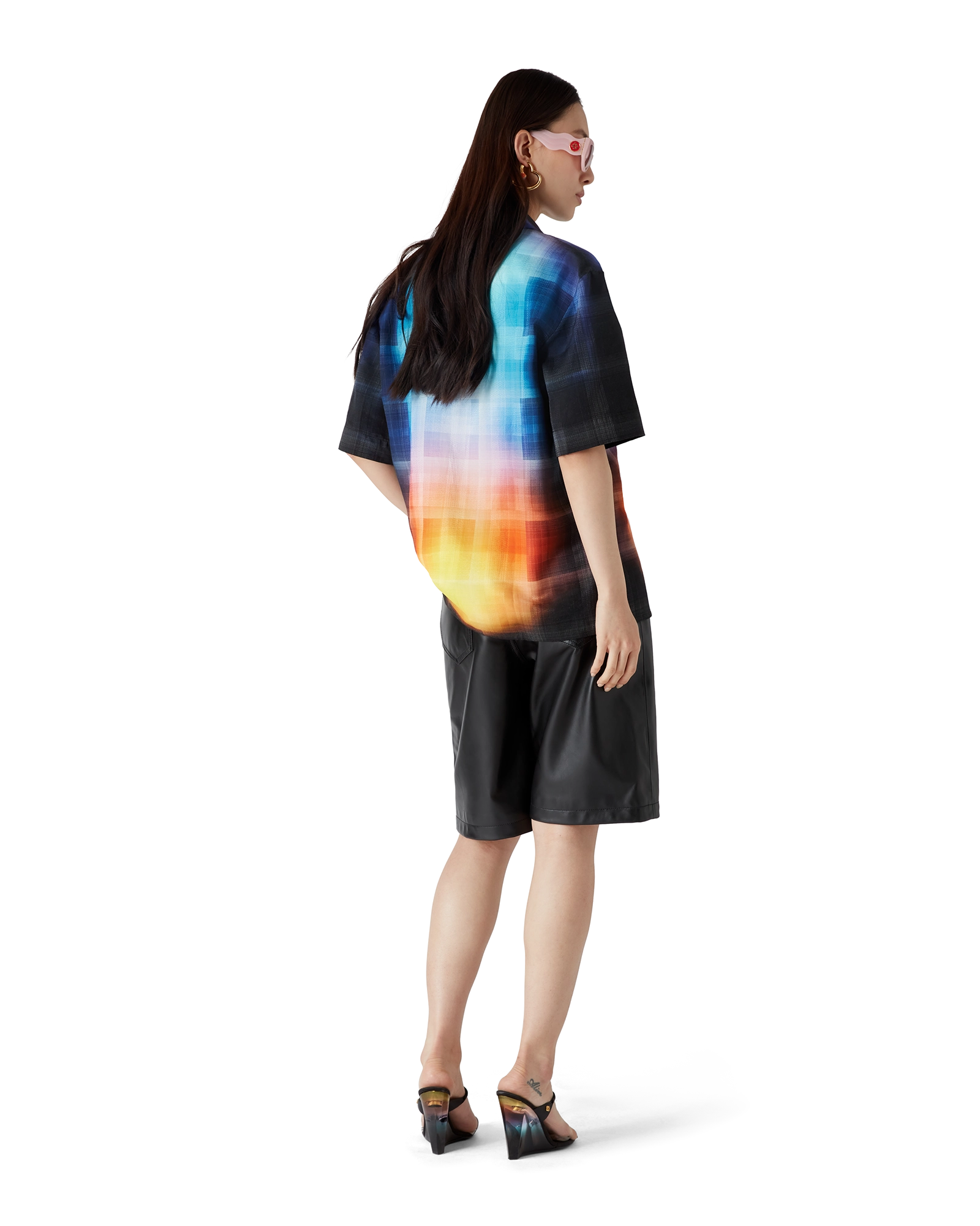Gradient Check Viscose Blend Short Sleeve Shirt