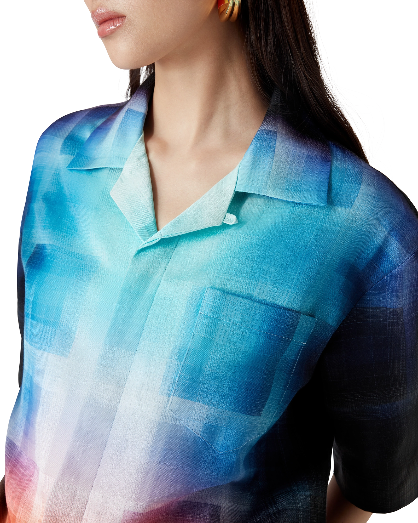 Gradient Check Viscose Blend Short Sleeve Shirt