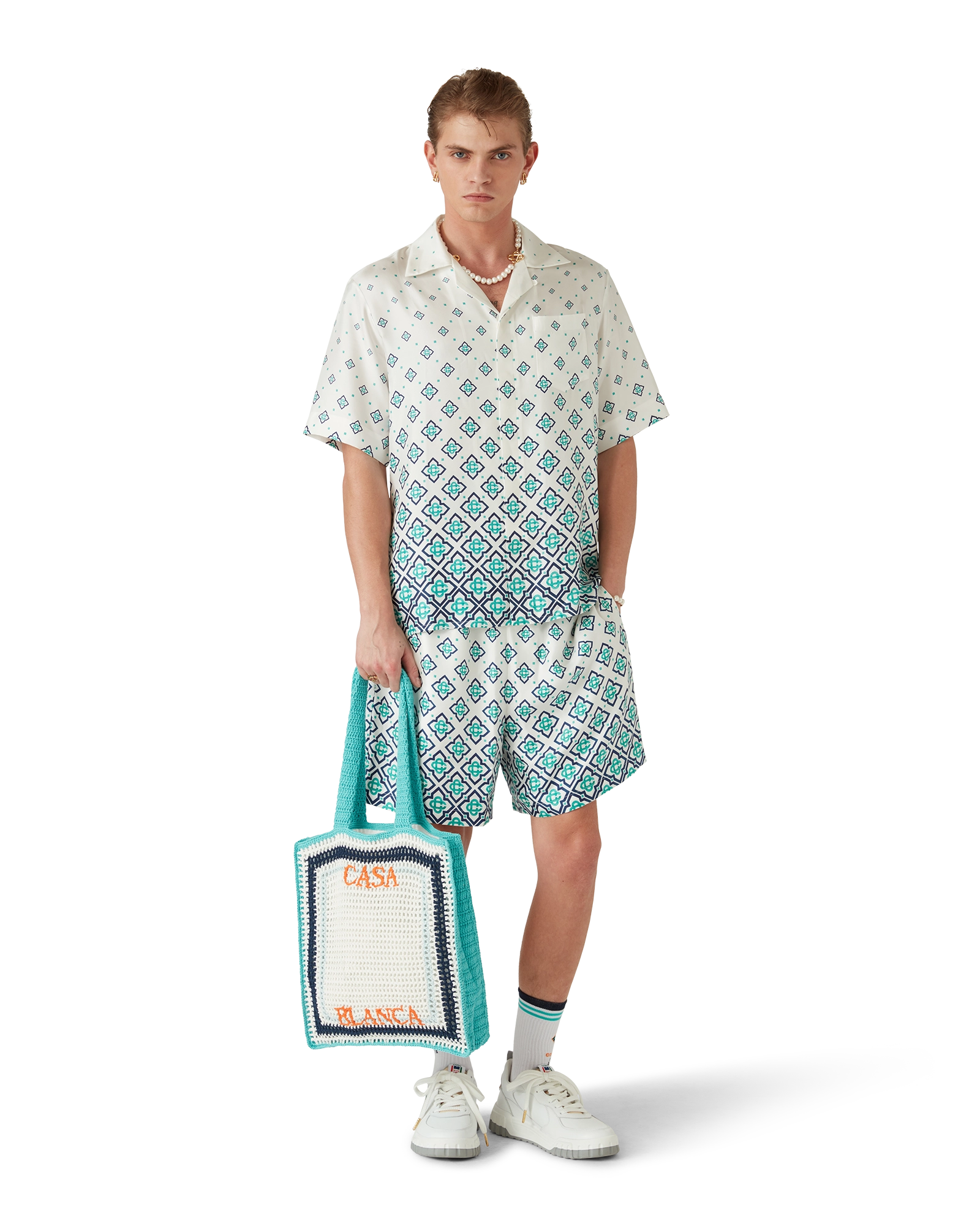 Gradient Monogram Short-Sleeve Silk Shirt