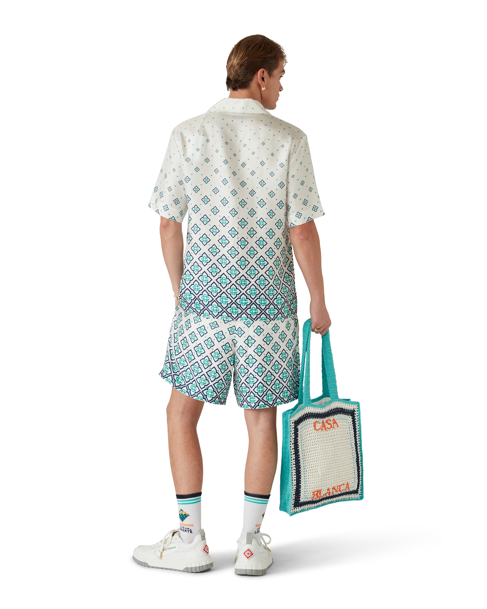 Gradient Monogram Short-Sleeve Silk Shirt