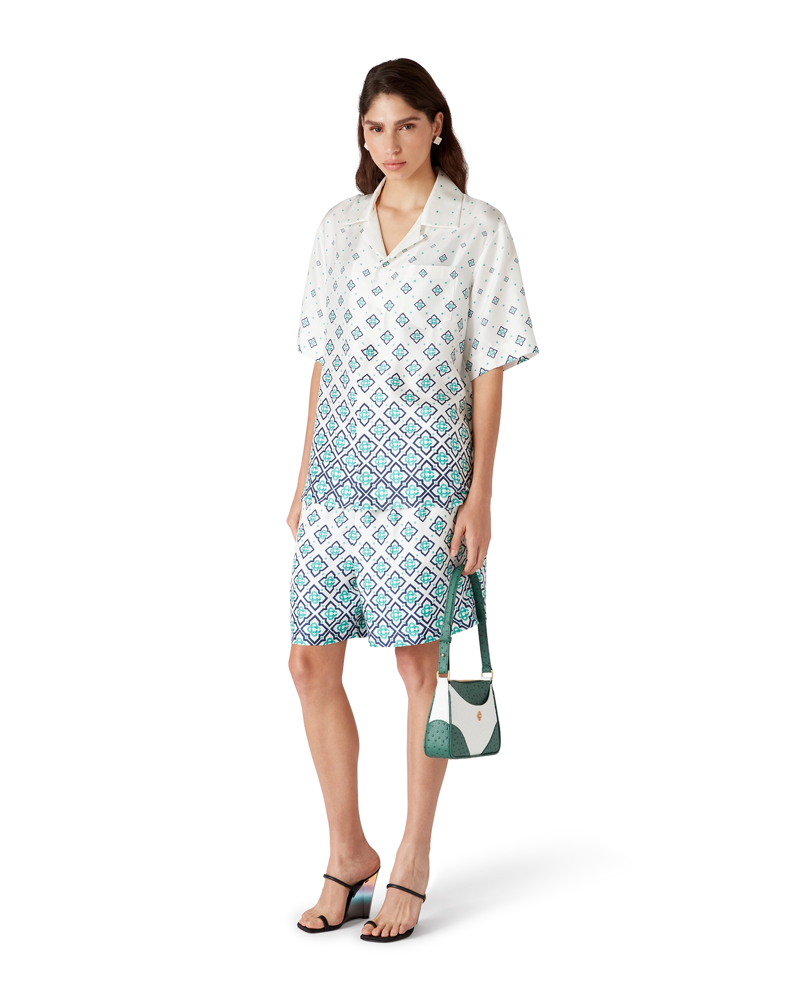 Gradient Monogram Short-Sleeve Silk Shirt