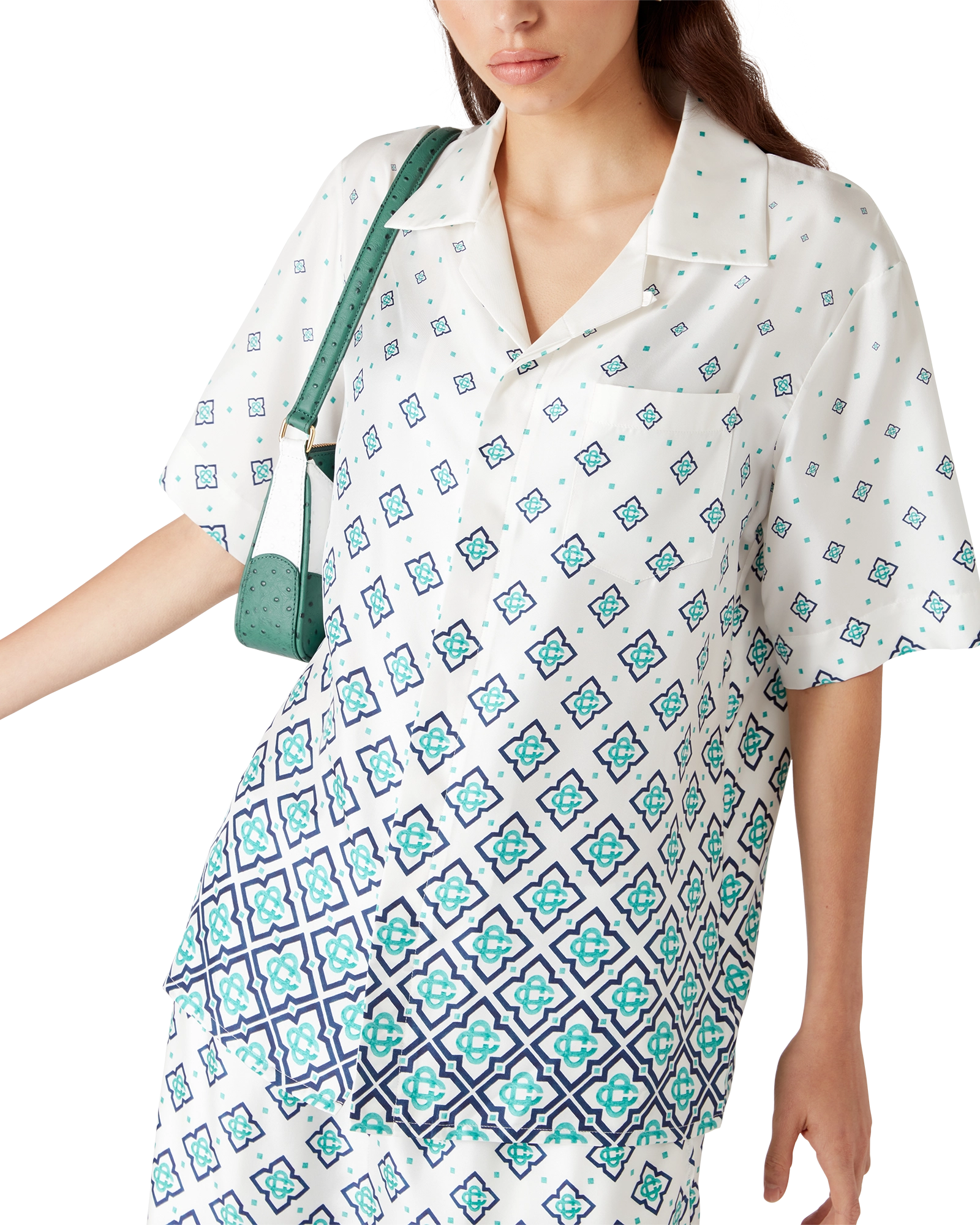 Gradient Monogram Short-Sleeve Silk Shirt