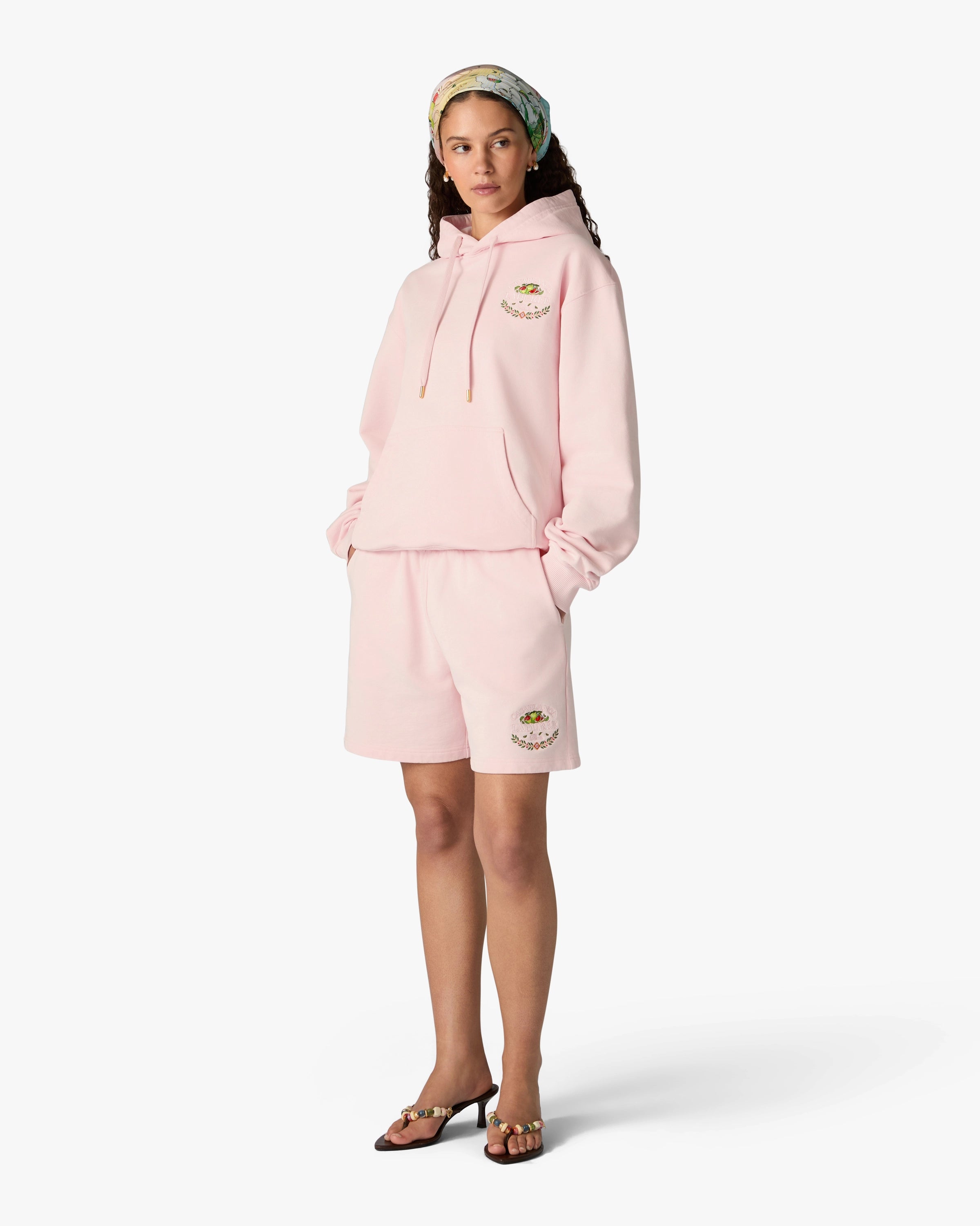 Pink Laduree x Casablanca Embroidered Hooded Sweatshirt