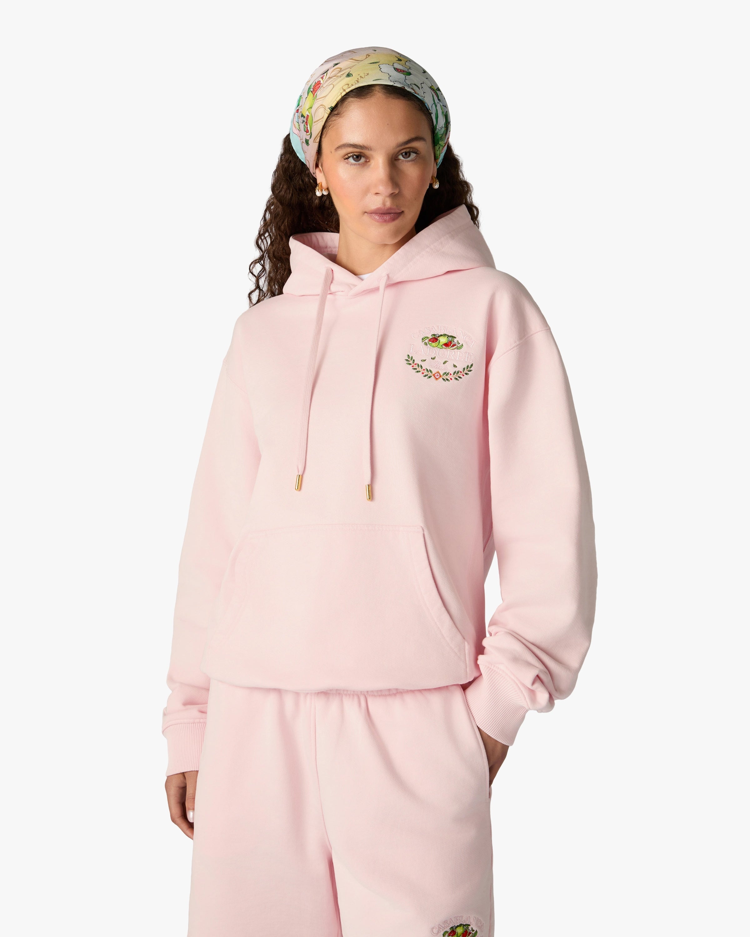 Pink Laduree x Casablanca Embroidered Hooded Sweatshirt