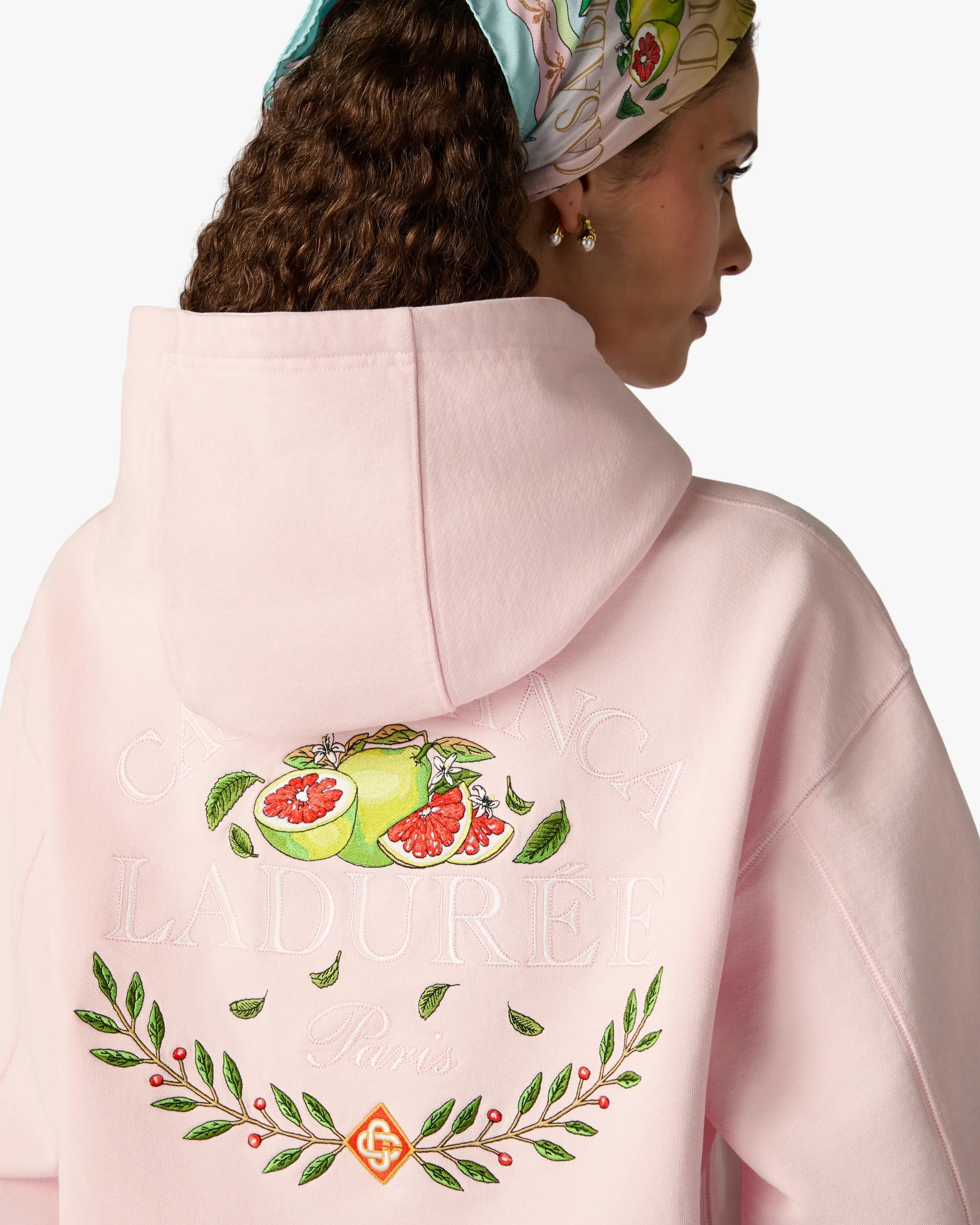 Pink Laduree x Casablanca Embroidered Hooded Sweatshirt