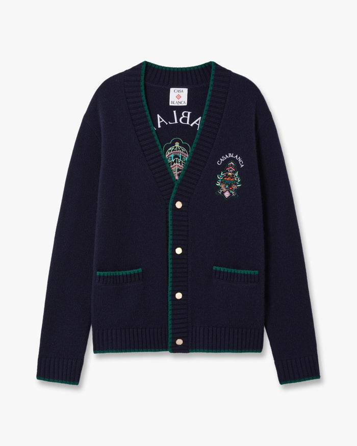 Black Hotel Emblem Embroidered Wool Cardigan