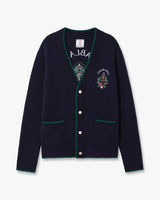 Black Hotel Emblem Embroidered Wool Cardigan