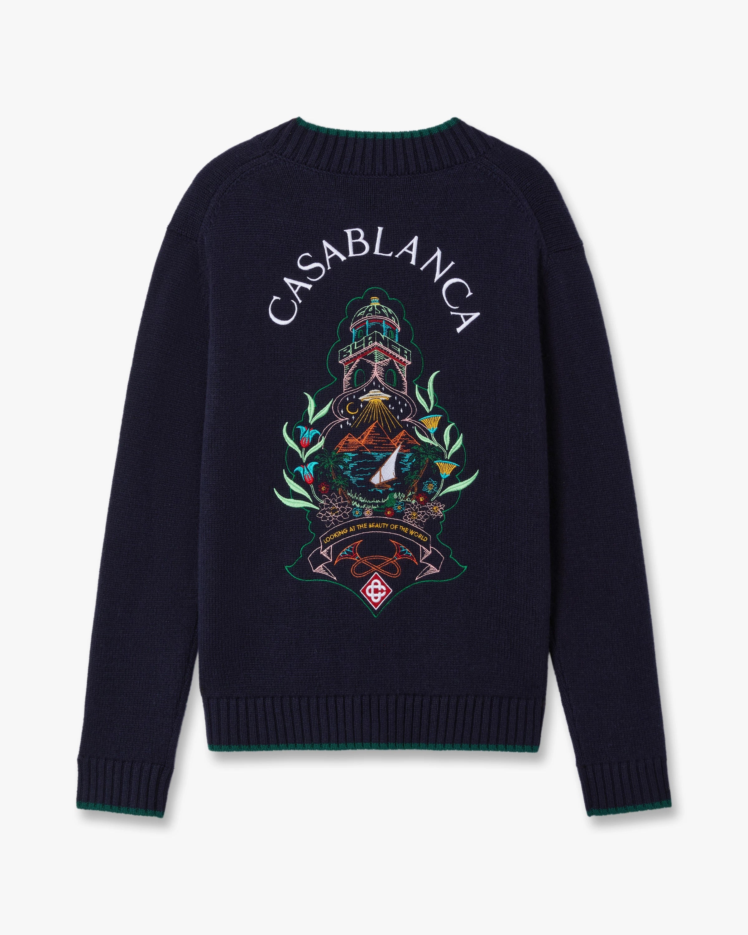 Black Hotel Emblem Embroidered Wool Cardigan
