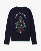Black Hotel Emblem Embroidered Wool Cardigan