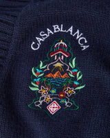 Black Hotel Emblem Embroidered Wool Cardigan