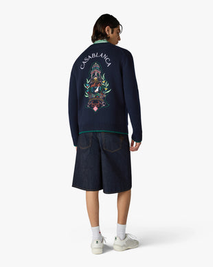 Black Hotel Emblem Embroidered Wool Cardigan