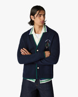 Black Hotel Emblem Embroidered Wool Cardigan