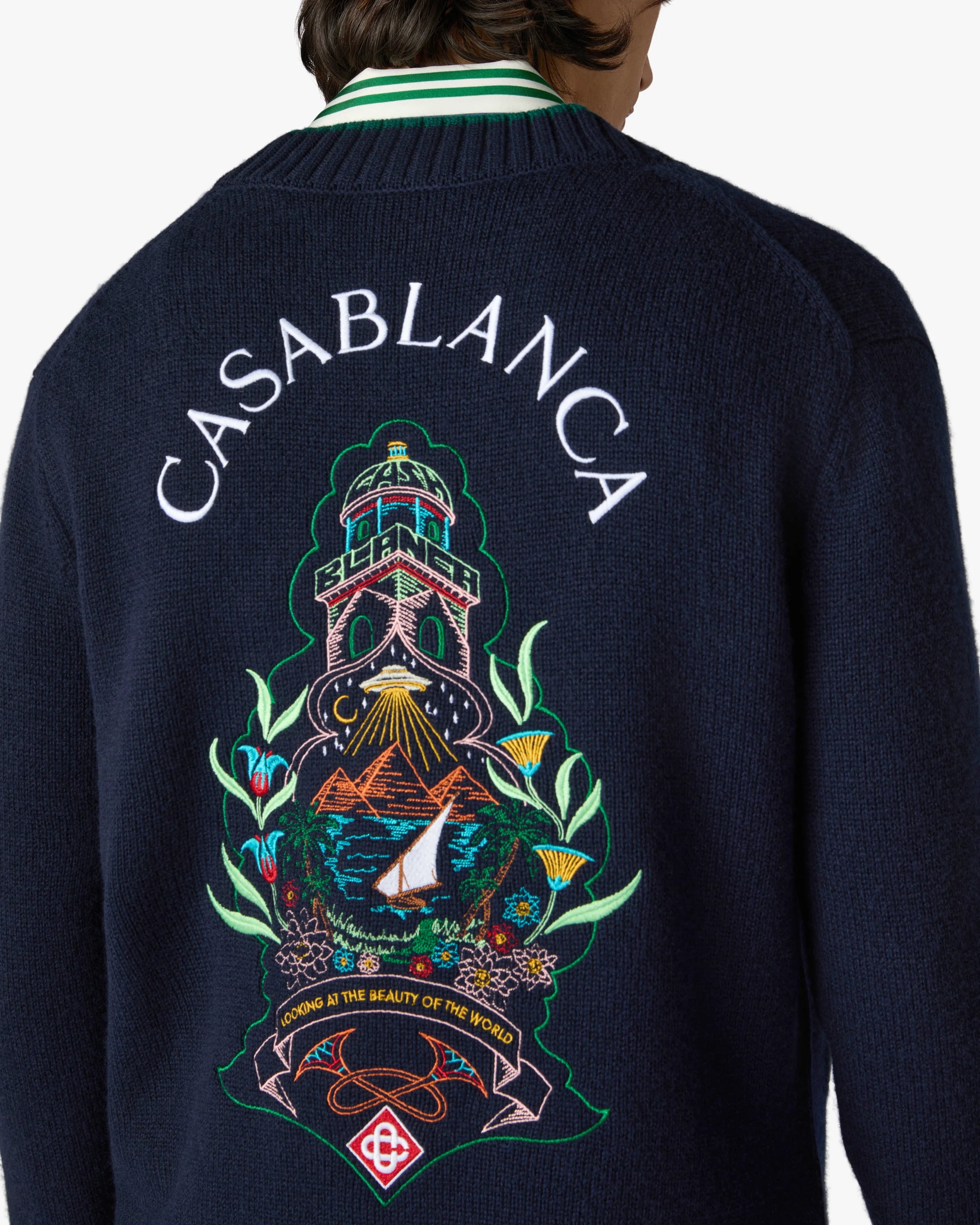 Black Hotel Emblem Embroidered Wool Cardigan