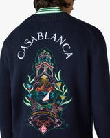 Black Hotel Emblem Embroidered Wool Cardigan