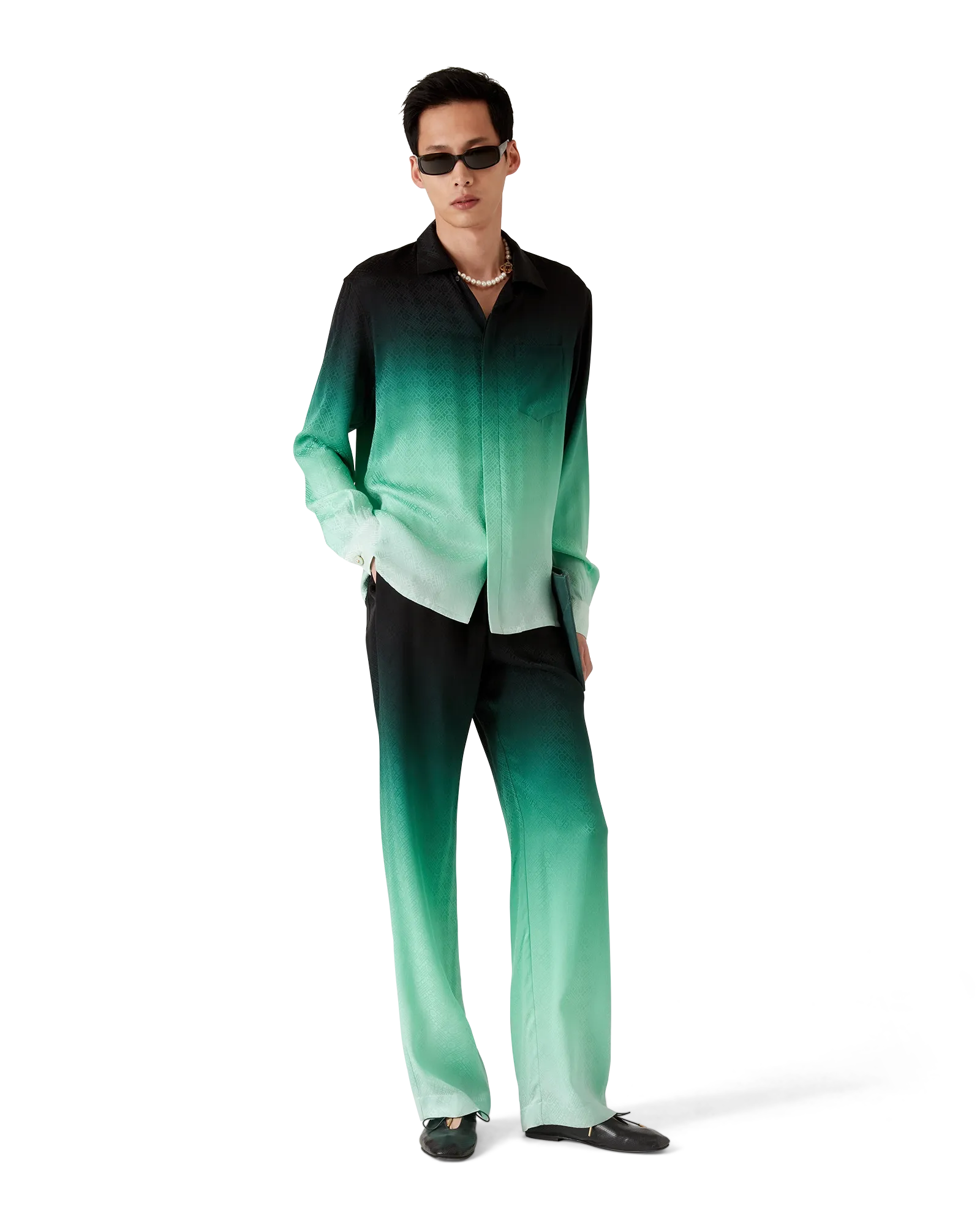 Gradient Ping Pong Jacquard Long Sleeve Silk Shirt