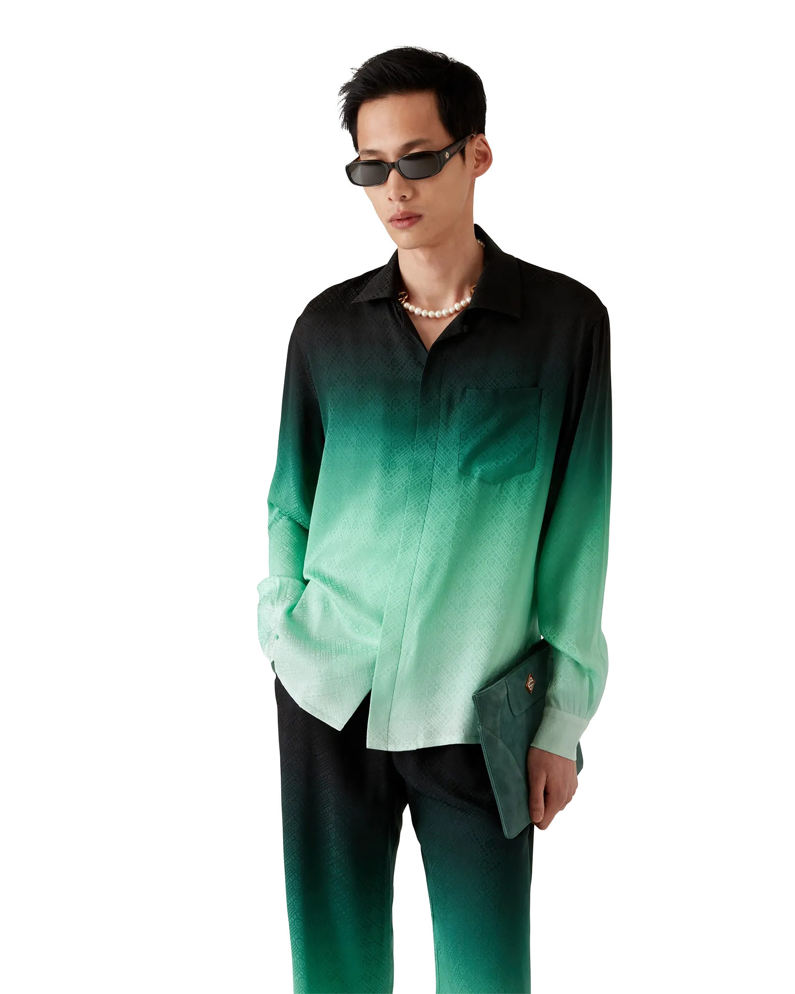 Gradient Ping Pong Jacquard Long Sleeve Silk Shirt