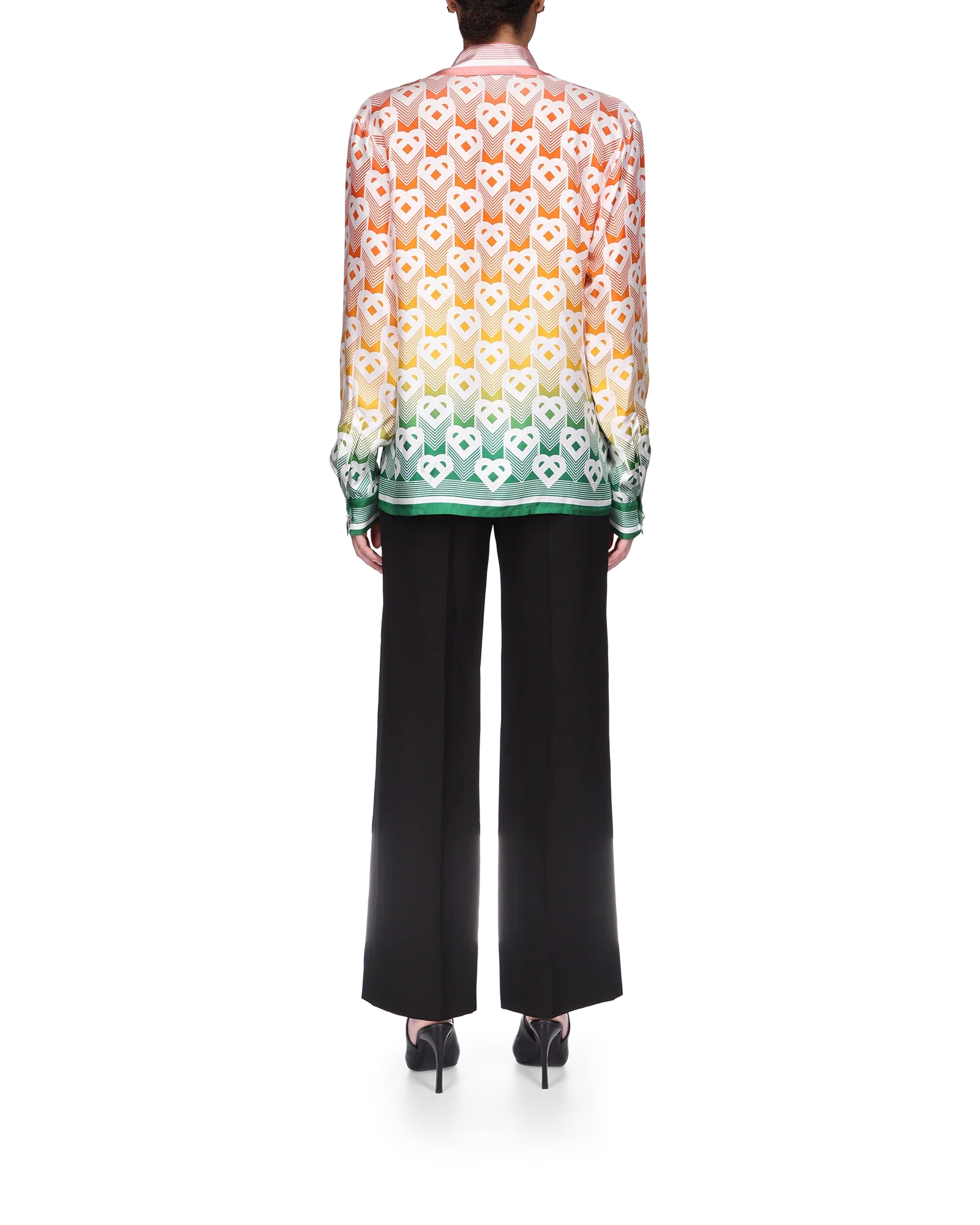 Gradient Heart Monogram Long Sleeve Silk Shirt