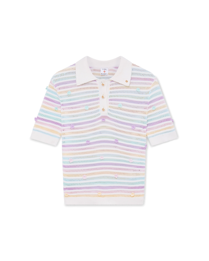 Flower Stripe Cotton Crochet Polo