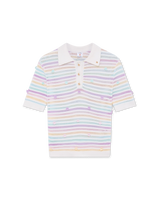 Flower Stripe Cotton Crochet Polo