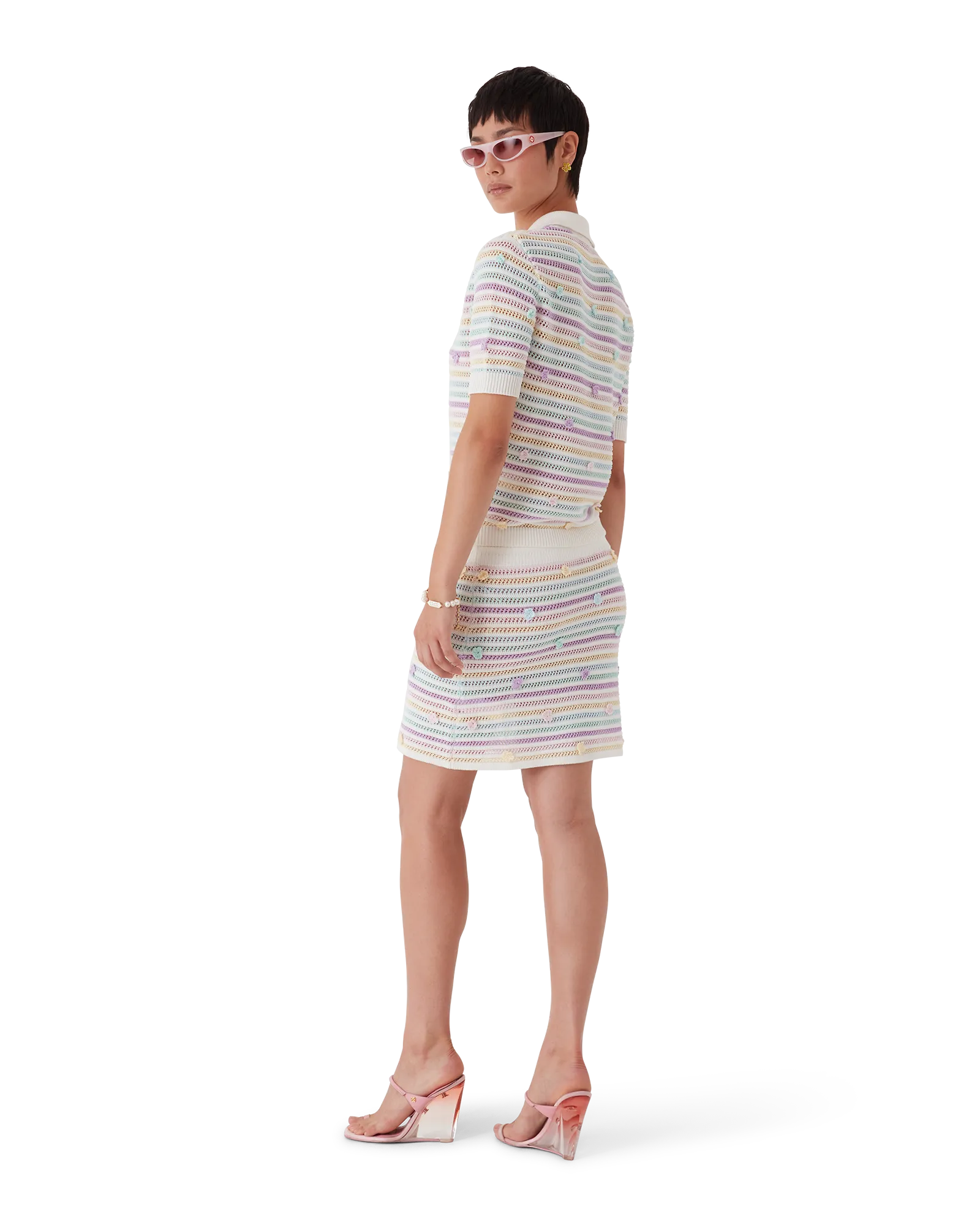 Flower Stripe Cotton Crochet Skirt