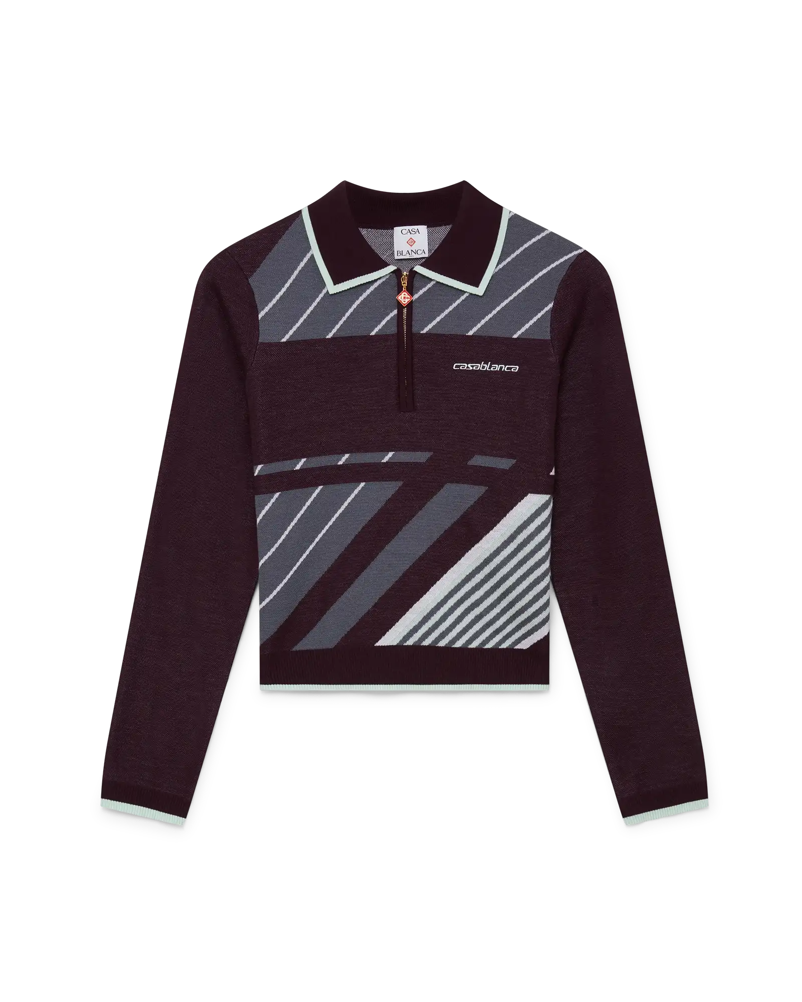 Diagonal Tennis Merino Long Sleeve Polo Shirt