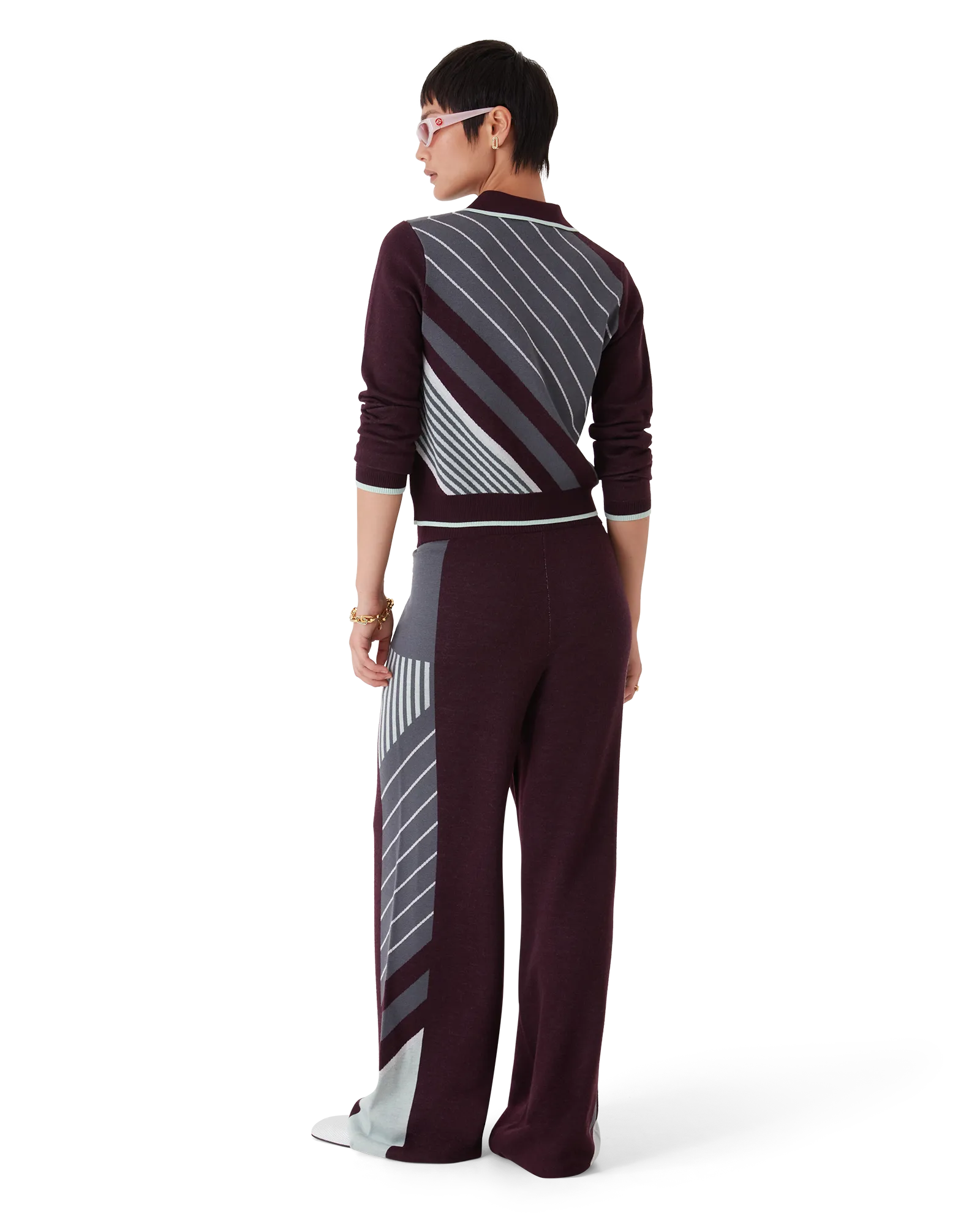 Diagonal Tennis Merino Long Sleeve Polo Shirt