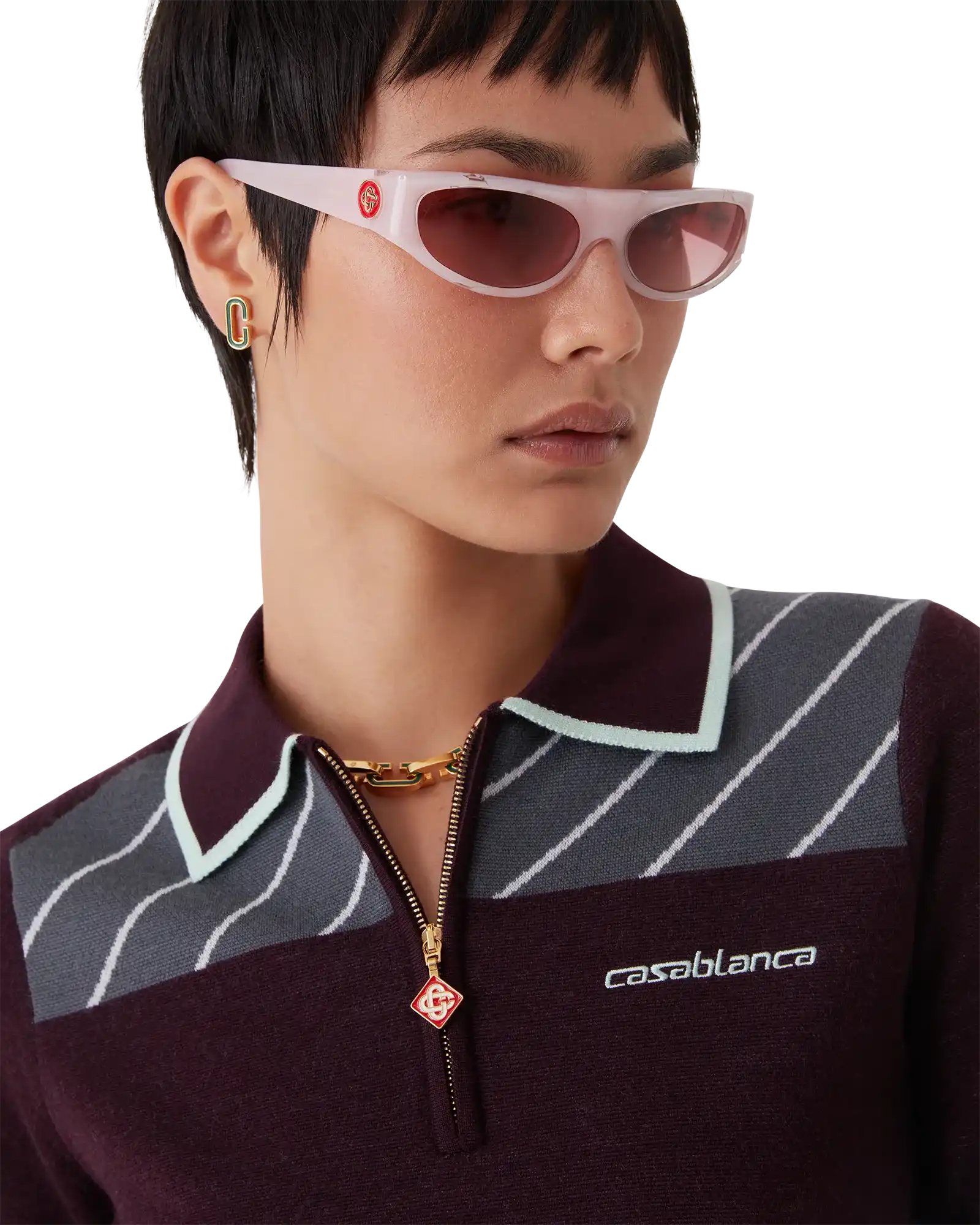 Diagonal Tennis Merino Long Sleeve Polo Shirt