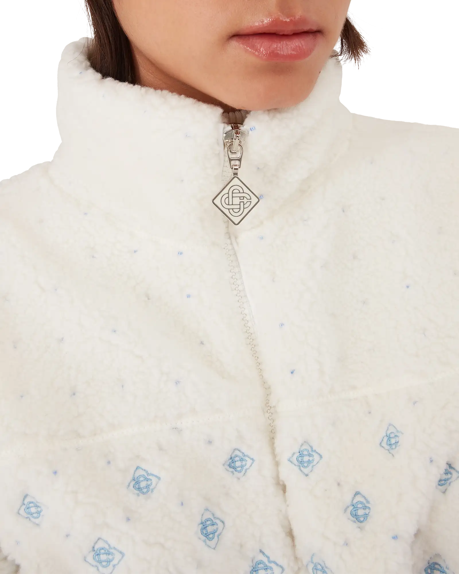 Embroidered Gradient Monogram Cropped Fleece Jacket