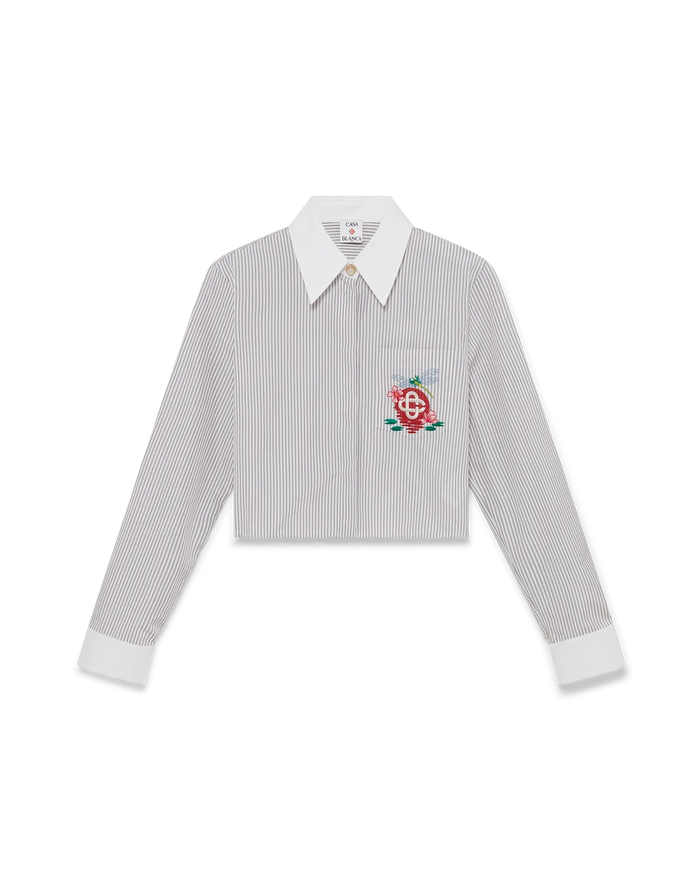 Cotton Pinstripe Embroidered Cropped Shirt