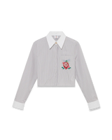 Cotton Pinstripe Embroidered Cropped Shirt