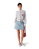 Cotton Pinstripe Embroidered Cropped Shirt