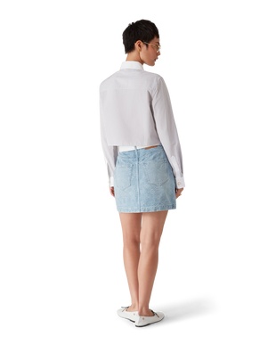 Cotton Pinstripe Embroidered Cropped Shirt