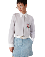 Cotton Pinstripe Embroidered Cropped Shirt