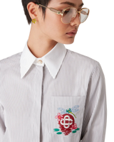 Cotton Pinstripe Embroidered Cropped Shirt